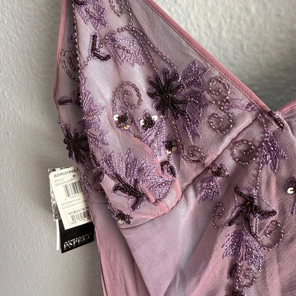 NWT VTG Adrianna Papell Purple/Teal Y2K Fairy Mermaid Silk Beaded Dress Sz 14 - Picture 3 of 15